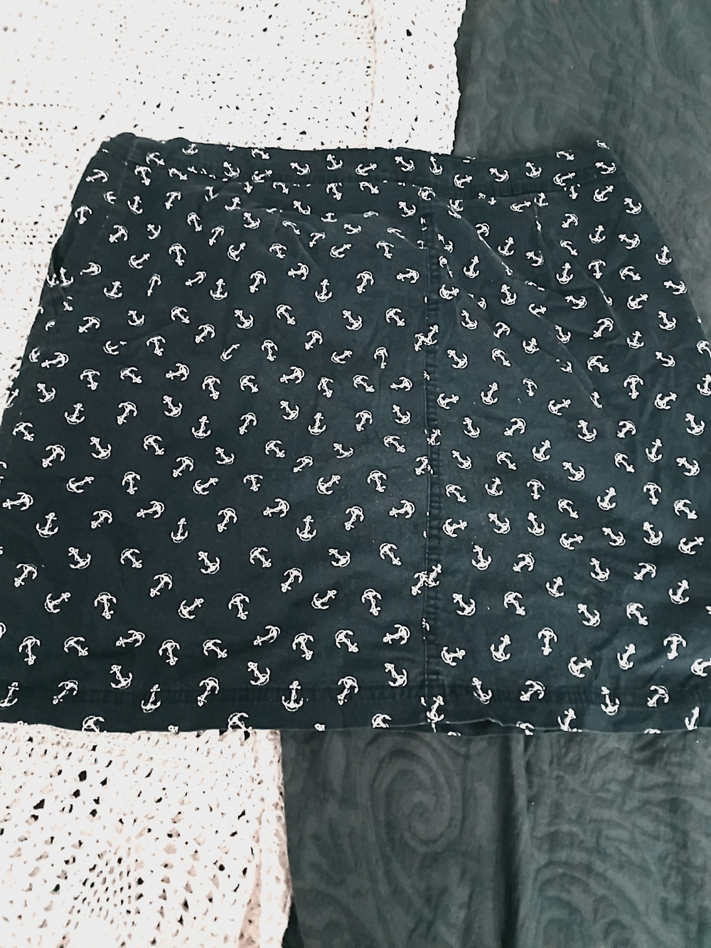 Karen Scott Black Mini Skirt with White Anchor Print